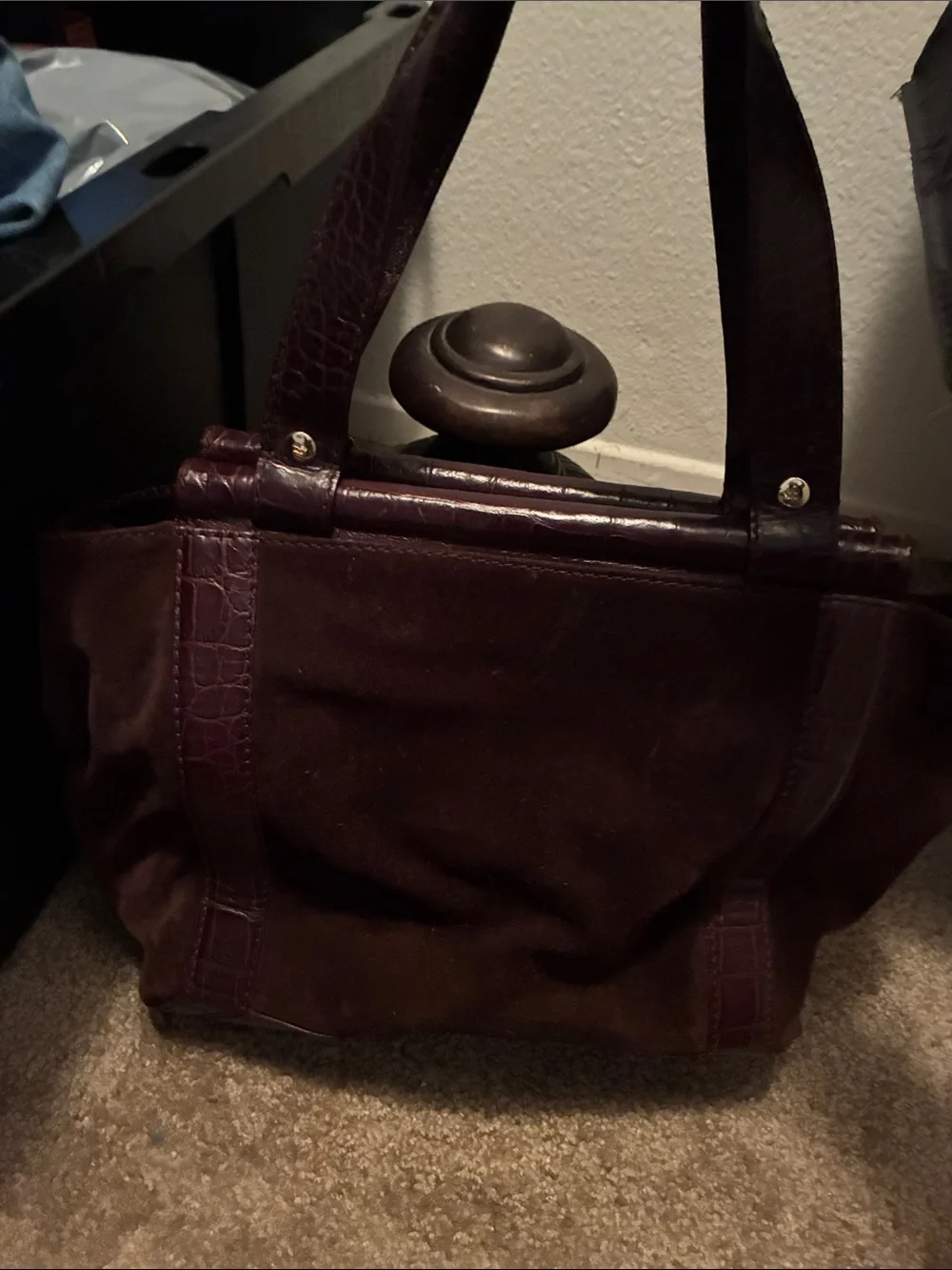 kate spade Dark Brown Suede and Croc-Trim Tote